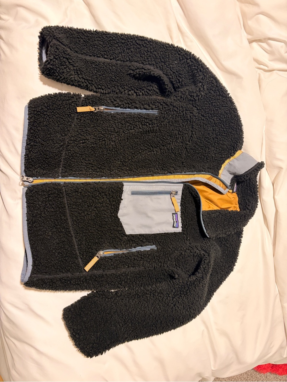 Patagonia Kids Black Retro Sherpa Fleece Jacket with Yellow Lining